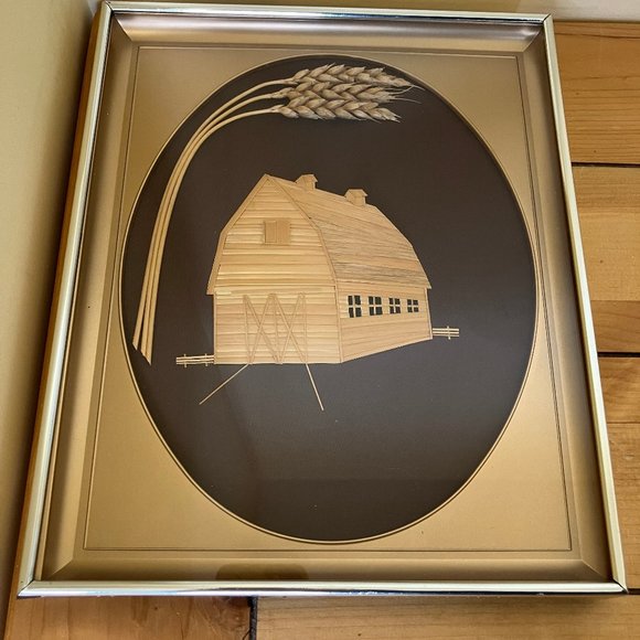 Prairie Grain Elevator & Barn Wheat Weaving Framed 2 Folk Art Alberta Canada - Picture 6 of 7